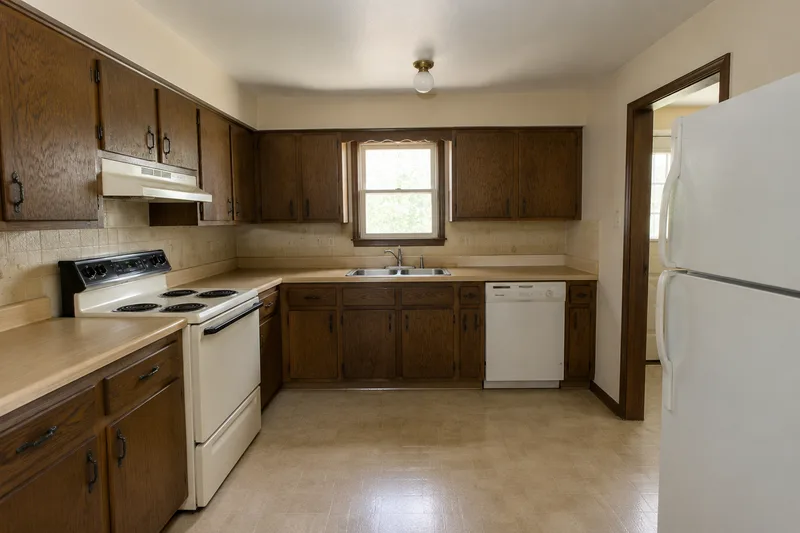 Plain dated kitchen before an AI redesign